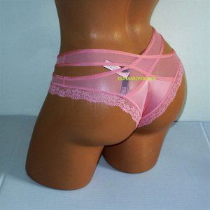 Victorias Secret Very Sexy Cheeky Panty Sz M Strappy Cut out Coral Smooth Silky